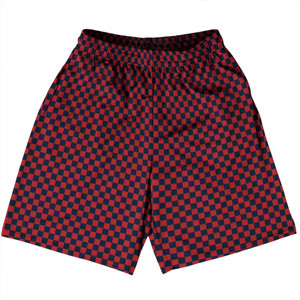 Checkerboard Half Inch Blue Navy and Red Dark Basketball Practice Shorts Made In USA