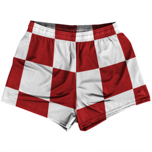 Checkerboard 5 Inches Red Dark and White Womens & Girls Sport Shorts End Made In USA Checkerboard 5 Inches Red Dark and White Womens & Girls Sport Shorts End Made In USA