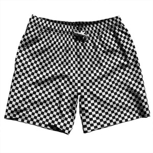 Checkerboard Half Inch Black and White Swim Shorts 7" Made in USA