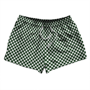 Checkerboard Half Inch Green Forest and White 2.5" Swim Shorts Made in USA