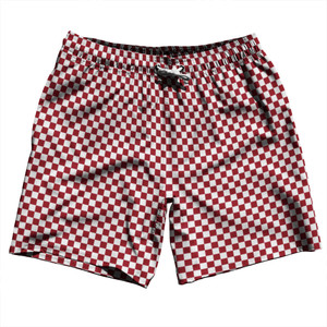Checkerboard Half Inch Red Cardinal and White Swim Shorts 7" Made in USA