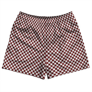 Checkerboard Half Inch Red Maroon and White Rugby Shorts Made In USA