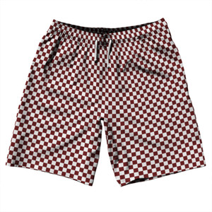 Checkerboard Half Inch Red Maroon and White 10" Swim Shorts Made in USA