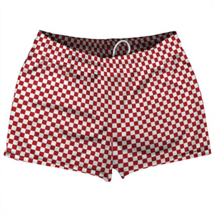 Checkerboard Half Inch Red Dark and White Shorty Short Gym Shorts 2.5" Inseam Made In USA Checkerboard Half Inch Red Dark and White Shorty Short Gym Shorts 2.5" Inseam Made In USA