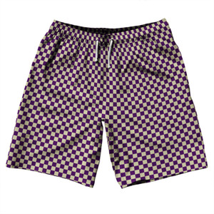 Checkerboard Half Inch Purple Medium and Vegas Gold 10" Swim Shorts Made in USA