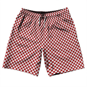 Checkerboard Half Inch Red Dark and White 10" Swim Shorts Made in USA