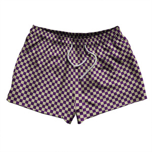 Checkerboard Half Inch Purple Medium and Vegas Gold 2.5" Swim Shorts Made in USA