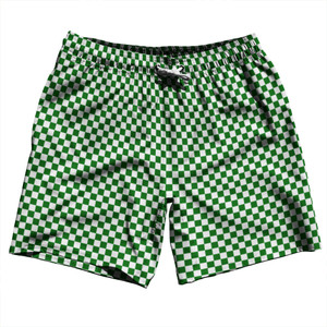 Checkerboard Half Inch Green Kelly and White Swim Shorts 7" Made in USA
