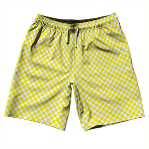 Checkerboard Half Inch Yellow Bright and White 10" Swim Shorts Made in USA