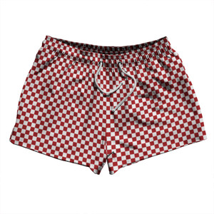 Checkerboard Half Inch Red Dark and White 2.5" Swim Shorts Made in USA