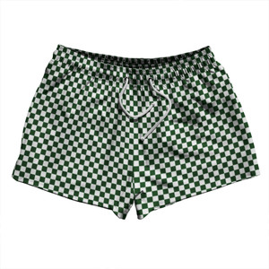 Checkerboard Half Inch Green Hunter and White 2.5" Swim Shorts Made in USA