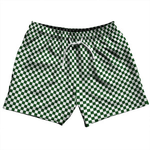 Checkerboard Half Inch Green Hunter and White 5" Swim Shorts Made in USA