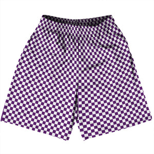 Checkerboard Half Inch Purple Medium and White Basketball Practice Shorts Made In USA