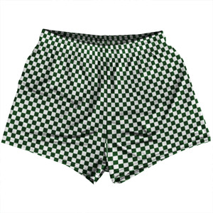 Checkerboard Half Inch Green Hunter and White Womens & Girls Sport Shorts End Made In USA