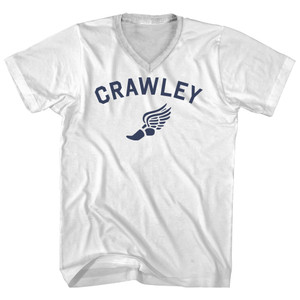 Crawley Running Track Winged Foot Adult Cotton V-neck T-shirt - White Crawley Running Track Winged Foot Adult Cotton V-neck T-shirt - White