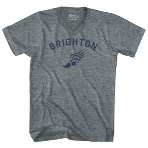 Brighton Running Track Winged Foot Adult Tri-Blend V-neck T-shirt - Athletic Grey Brighton Running Track Winged Foot Adult Tri-Blend V-neck T-shirt - Athletic Grey