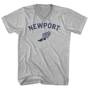 Newport Running Track Winged Foot Adult Cotton V-neck T-shirt - Grey Heather Newport Running Track Winged Foot Adult Cotton V-neck T-shirt - Grey Heather