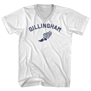 Gillingham Running Track Winged Foot Adult Cotton V-neck T-shirt - White Gillingham Running Track Winged Foot Adult Cotton V-neck T-shirt - White