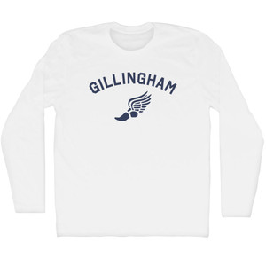 Gillingham Running Track Winged Foot Adult Cotton Long Sleeve T-shirt - White Gillingham Running Track Winged Foot Adult Cotton Long Sleeve T-shirt - White