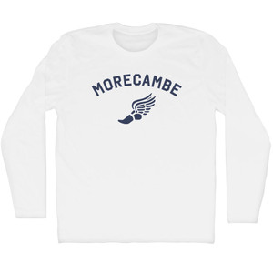 Morecambe Running Track Winged Foot Adult Cotton Long Sleeve T-shirt - White Morecambe Running Track Winged Foot Adult Cotton Long Sleeve T-shirt - White