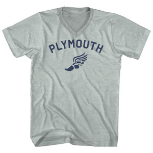 Plymouth Running Track Winged Foot Adult Tri-Blend V-neck T-shirt - Athletic Cool Grey Plymouth Running Track Winged Foot Adult Tri-Blend V-neck T-shirt - Athletic Cool Grey