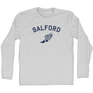 Salford Running Track Winged Foot Adult Cotton Long Sleeve T-shirt - Grey Heather Salford Running Track Winged Foot Adult Cotton Long Sleeve T-shirt - Grey Heather