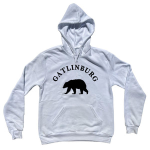 Gatlinburg Black Bear Tourist (Black Art) Adult Cotton Hoodie - White Gatlinburg Black Bear Tourist (Black Art) Adult Cotton Hoodie - White