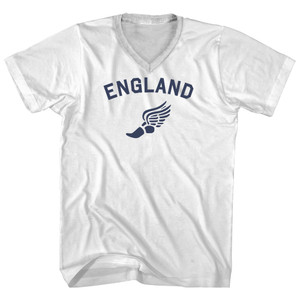 England Running Track Winged Foot Adult Cotton V-neck T-shirt - White