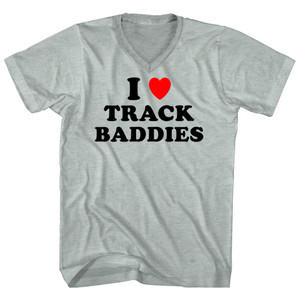 I Love Track Baddies Adult Tri-Blend V-neck T-shirt - Athletic Cool Grey I Love Track Baddies Adult Tri-Blend V-neck T-shirt - Athletic Cool Grey