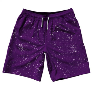 Super Fly Pattern Purple Medium and White 10" Swim Shorts Made in USA - Purple Medium and White