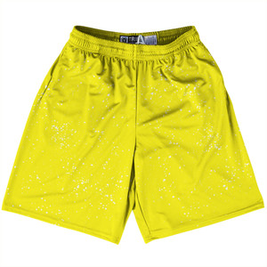 Super Fly Pattern Yellow Bright and White Lacrosse Shorts Made In USA - Yellow Bright and White
