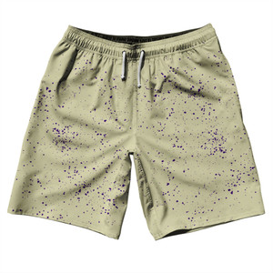 Super Fly Pattern Purple Medium and Vegas Gold 10" Swim Shorts Made in USA - Purple Medium and Vegas Gold