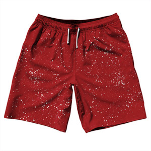 Super Fly Pattern Red Dark and White 10" Swim Shorts Made in USA - Red Dark and White