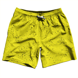 Super Fly Pattern Black and Yellow Swim Shorts 7" Made in USA - Black and Yellow