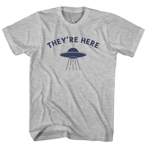 They're Here Ufo Alien Spaceship Womens Cotton Junior Cut T-Shirt - Grey Heather They're Here Ufo Alien Spaceship Womens Cotton Junior Cut T-Shirt - Grey Heather