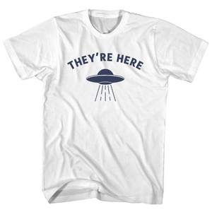 They're Here Ufo Alien Spaceship Womens Cotton Junior Cut T-Shirt - White They're Here Ufo Alien Spaceship Womens Cotton Junior Cut T-Shirt - White