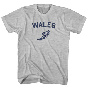 Wales Running Track Winged Foot Adult Cotton T-shirt - Grey Heather Wales Running Track Winged Foot Adult Cotton T-shirt - Grey Heather