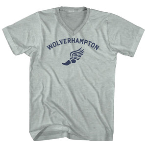 Wolverhampton Running Track Winged Foot Adult Tri-Blend V-neck T-shirt - Athletic Cool Grey Wolverhampton Running Track Winged Foot Adult Tri-Blend V-neck T-shirt - Athletic Cool Grey