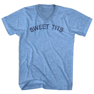 Sweet Tits Adult Tri-Blend V-neck T-shirt - Athletic Blue