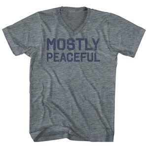 Mostly Peaceful Tri-Blend V-Neck Womens Junior Cut T-Shirt - Athletic Grey