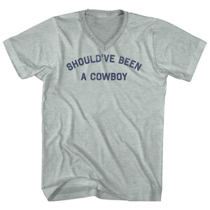 Should've Been A Cowboy Adult Tri-Blend V-neck T-shirt - Athletic Cool Grey Should've Been A Cowboy Adult Tri-Blend V-neck T-shirt - Athletic Cool Grey