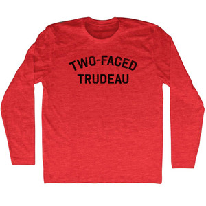 Two-Faced Trudeau Adult Tri-Blend Long Sleeve T-shirt - Athletic Red Two-Faced Trudeau Adult Tri-Blend Long Sleeve T-shirt - Athletic Red