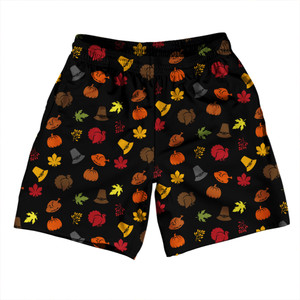 Thanksgiving All Over Pattern Soccer Shorts Made In USA - Black