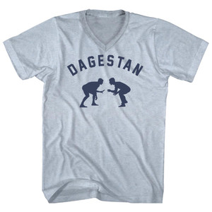 DAGESTAN Team Wrestling Adult Tri-Blend V-neck T-shirt - Athletic White