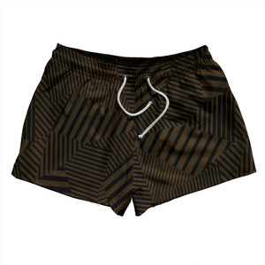 Multiple Lines Pattern 2.5" Swim Shorts Made in USA - Brown Dark and Black