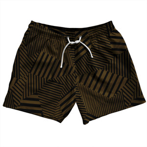 Multiple Lines Pattern 5" Swim Shorts Made in USA - Brown Dark and Black