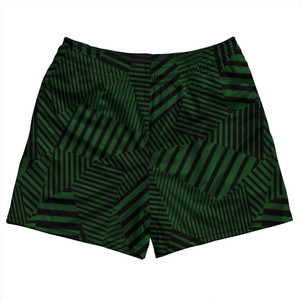 Multiple Lines Pattern Rugby Shorts Made In USA - Green Hunter and Black