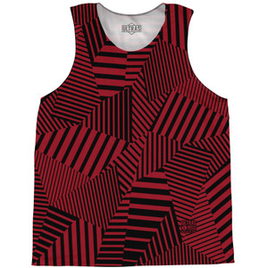 Multiple Lines Pattern Basketball Singlets - Red Cardinal and Black Multiple Lines Pattern Basketball Singlets - Red Cardinal and Black