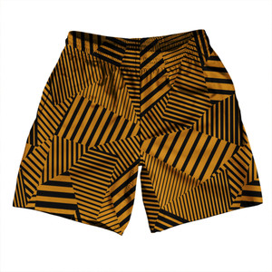 Multiple Lines Pattern Soccer Shorts Made In USA - Orange Burnt and Black Multiple Lines Pattern Soccer Shorts Made In USA - Orange Burnt and Black