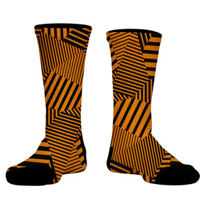 Multiple Lines Pattern Athletic Crew Socks - Orange Tennessee and Black Multiple Lines Pattern Athletic Crew Socks - Orange Tennessee and Black